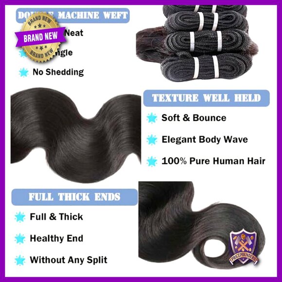 Body Wave Human Hair Extensions 4 Bundles 18-24 Inch Sew In